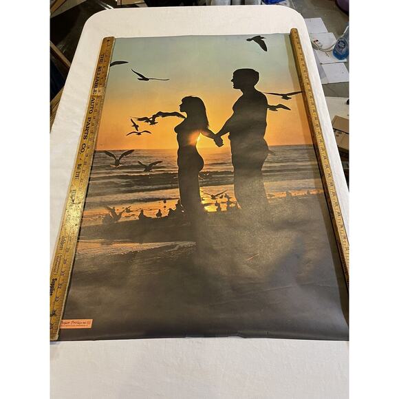 Vintage Poster Lovers on the Beach Silhouette Poster Prints 1969
